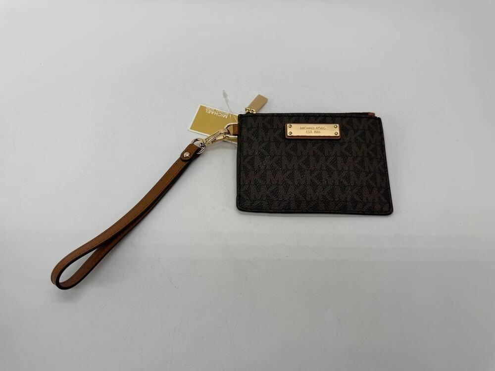 Michael Kors Jet Set Brown MK Logo Small Coin Purse Wristlet 32T7GM9P1V